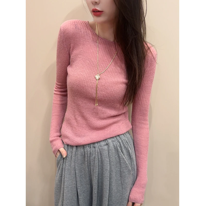 【桶哥欧货】2025秋冬时尚修身显瘦打底针织衫女超细马海毛薄毛衣