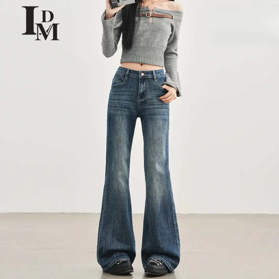 复古渐变水洗微喇牛仔裤女秋修身显瘦百搭弹力喇叭马蹄裤子