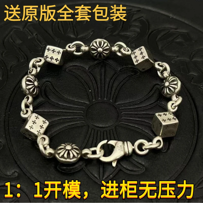 铁陶瓷手链 CH潮牌复古银手链骰子造型男女款925银龙虾扣欧美流行