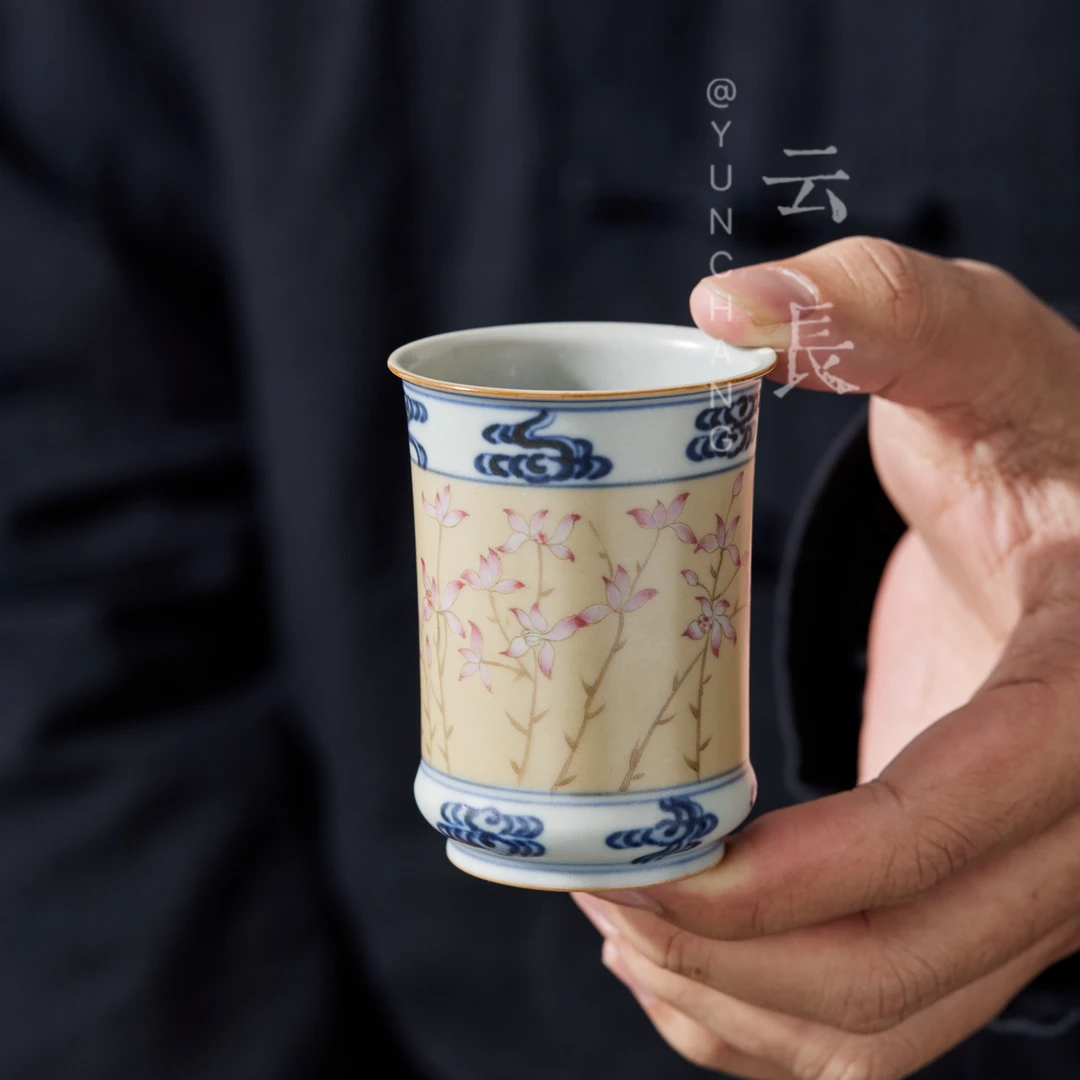 云长 景德镇手绘斗彩开窗祥云宣画玉兰手握杯主人杯复古中式
