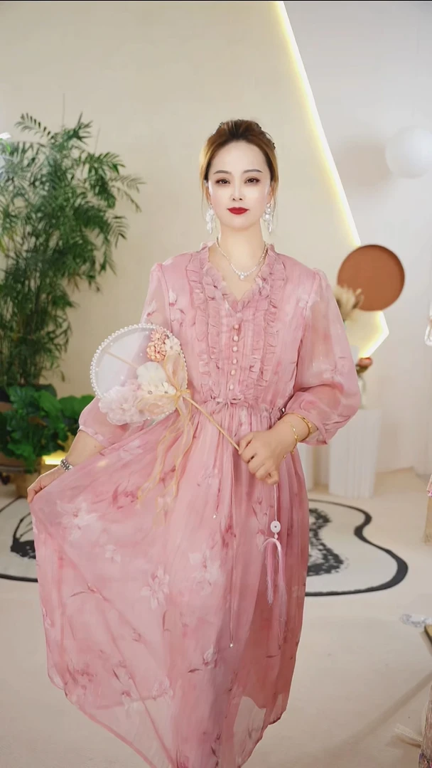 中腰套头宽松腰中袖夏季连衣裙2503仙气中国风旗袍女装中式绣花