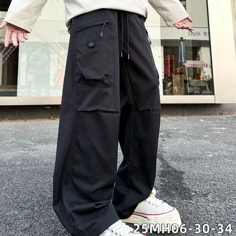 Q017-018潮直筒裤复古工装裤休闲裤青少年潮流多口袋宽松工装裤