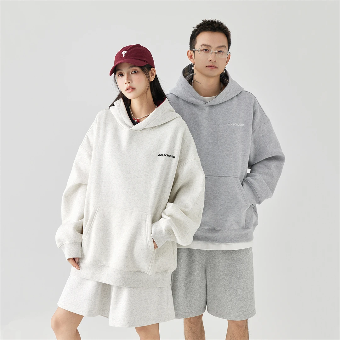 GOLFCROSS早春宽松卫衣潮流oversize运动休闲百搭纯色情侣外套