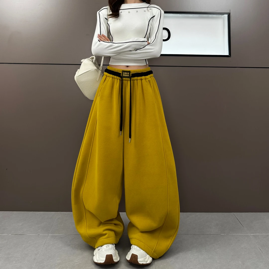 韩版时尚百搭高腰阔腿裤2025秋冬新款显瘦加绒加厚垂感休闲长裤子