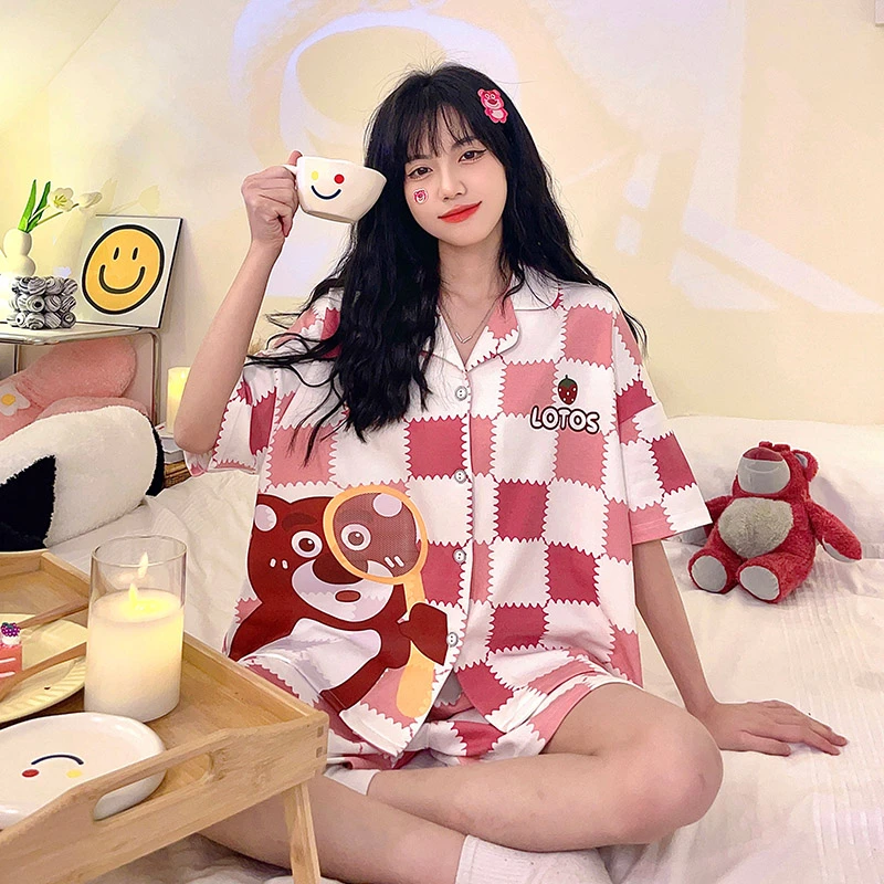 草莓熊睡衣女款爆款2025新款夏季学生薄款短袖可外穿家居服两件套