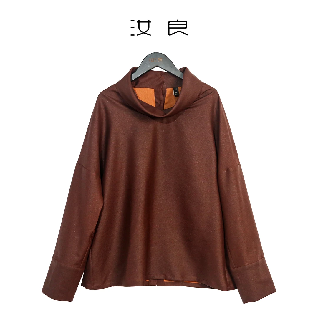 莨纱后开襟大围领长袖上衣