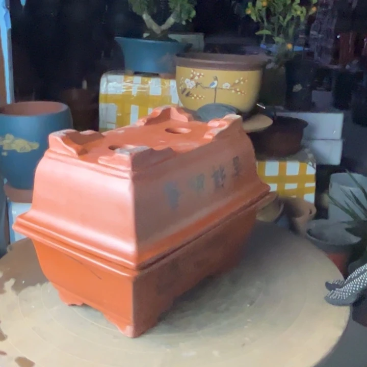 紫砂26+26红色马槽花盆