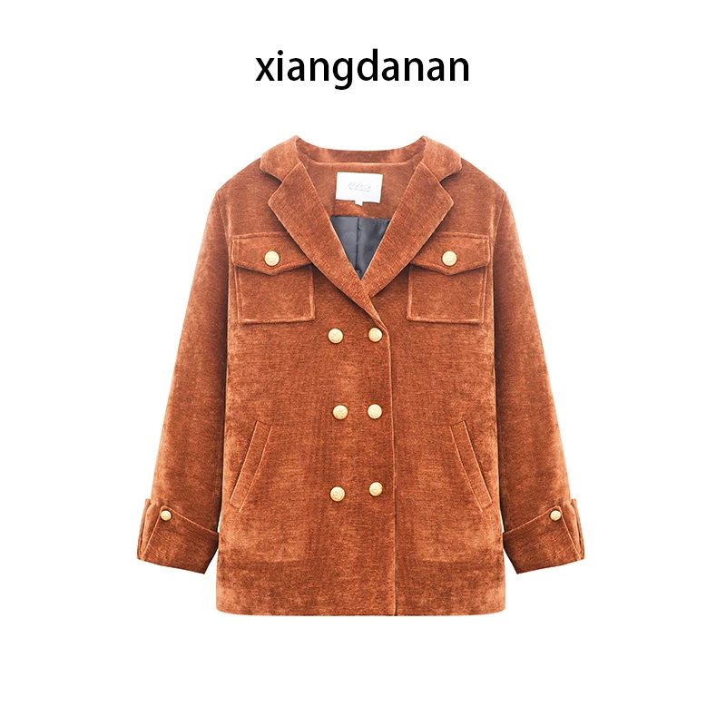 【现货】xiangdanan 新款外套秋季复古拼接翻领秋冬复古百搭/8662