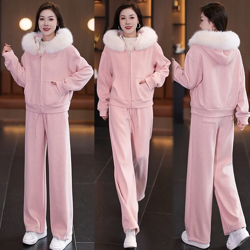 休闲运动套装显瘦秋冬季宽松连帽春秋加厚冬装加绒2025两件套潮流