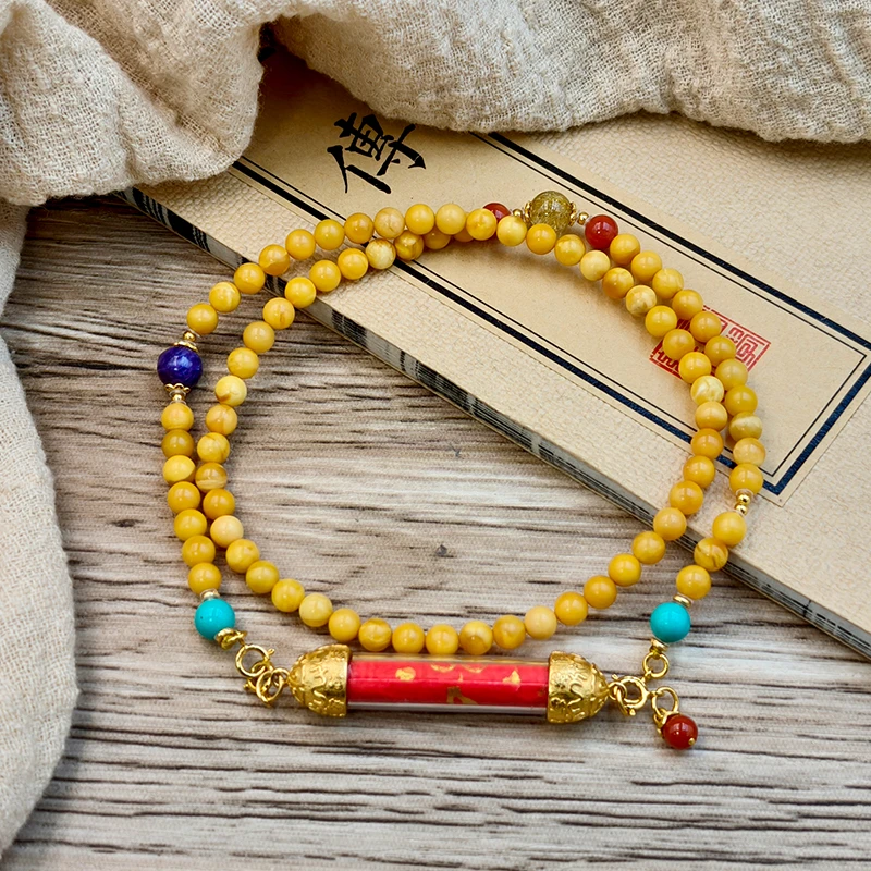 【晟伊】并临蜜蜡配比项链+名+日期+地址