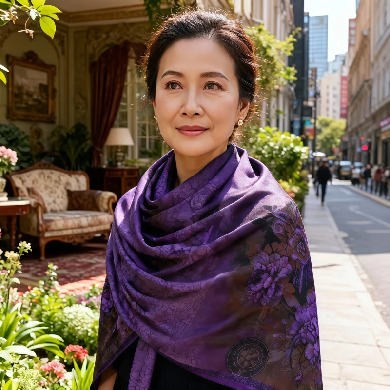 X204-1  [紫美人] 国风重磅百搭围巾披肩丝巾 180*70左右 [无礼盒