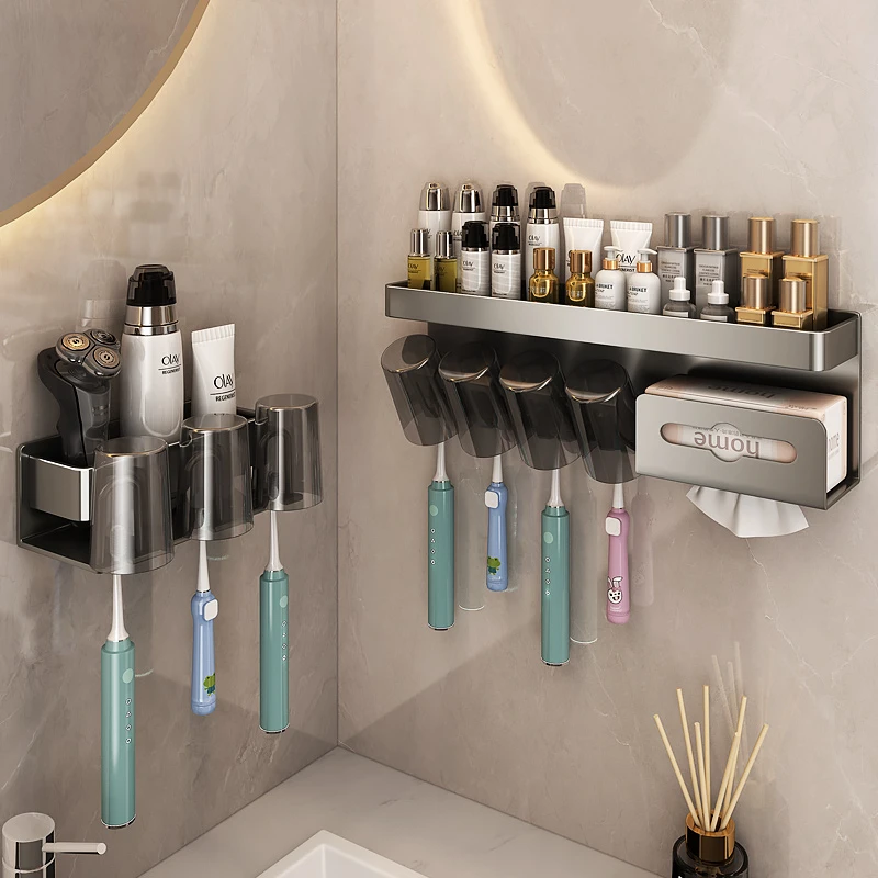 免打孔卫生间浴室牙刷杯置物架壁挂式厕所漱口台牙刷牙膏牙杯收纳