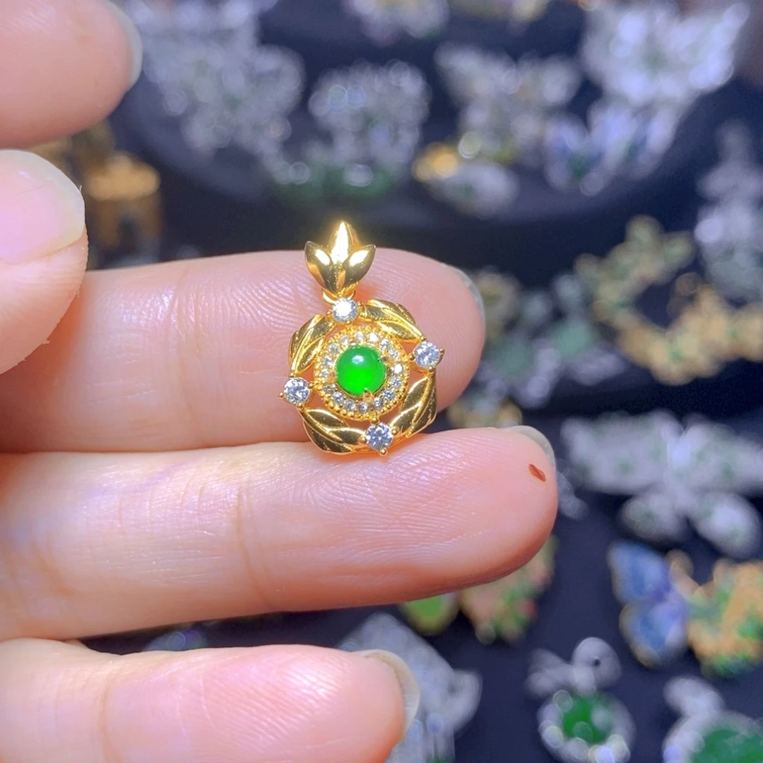 翡翠银S925镶嵌吊坠(不含链)天然资源