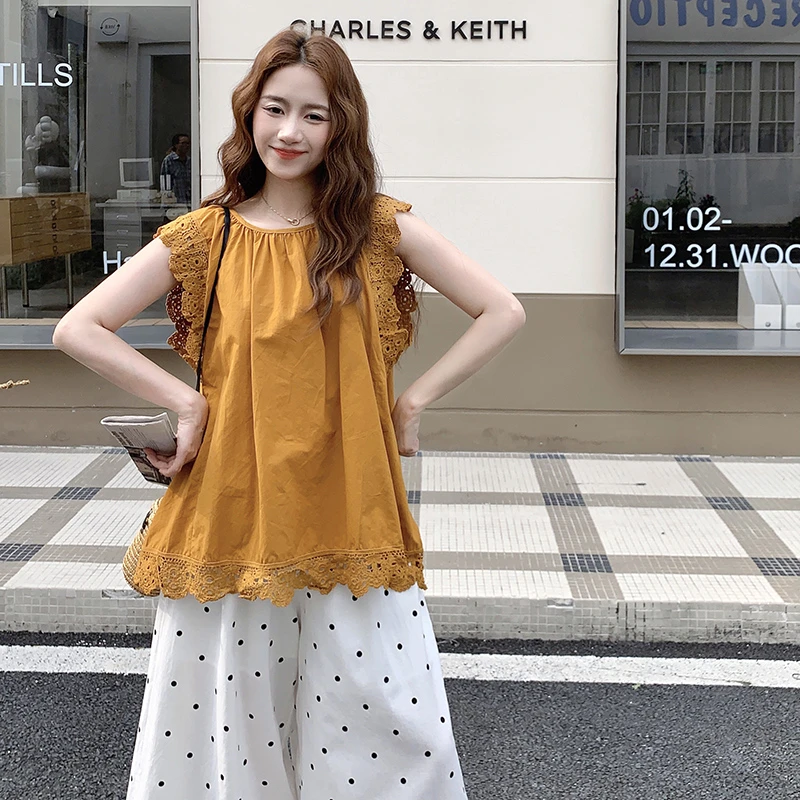 2025年夏季新款休闲风时尚波点阔腿裤百搭飞飞袖上衣显瘦两件套装