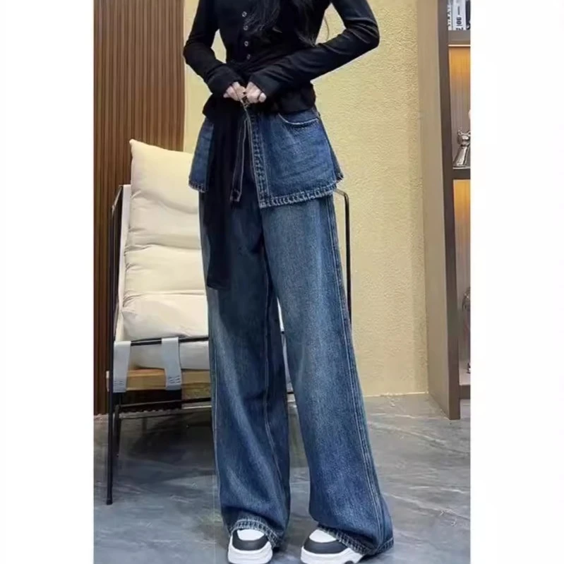 巷北荷艾塔莉窄版阔腿裤女早秋新款牛仔裤显瘦大码萝卜弯刀香蕉裤