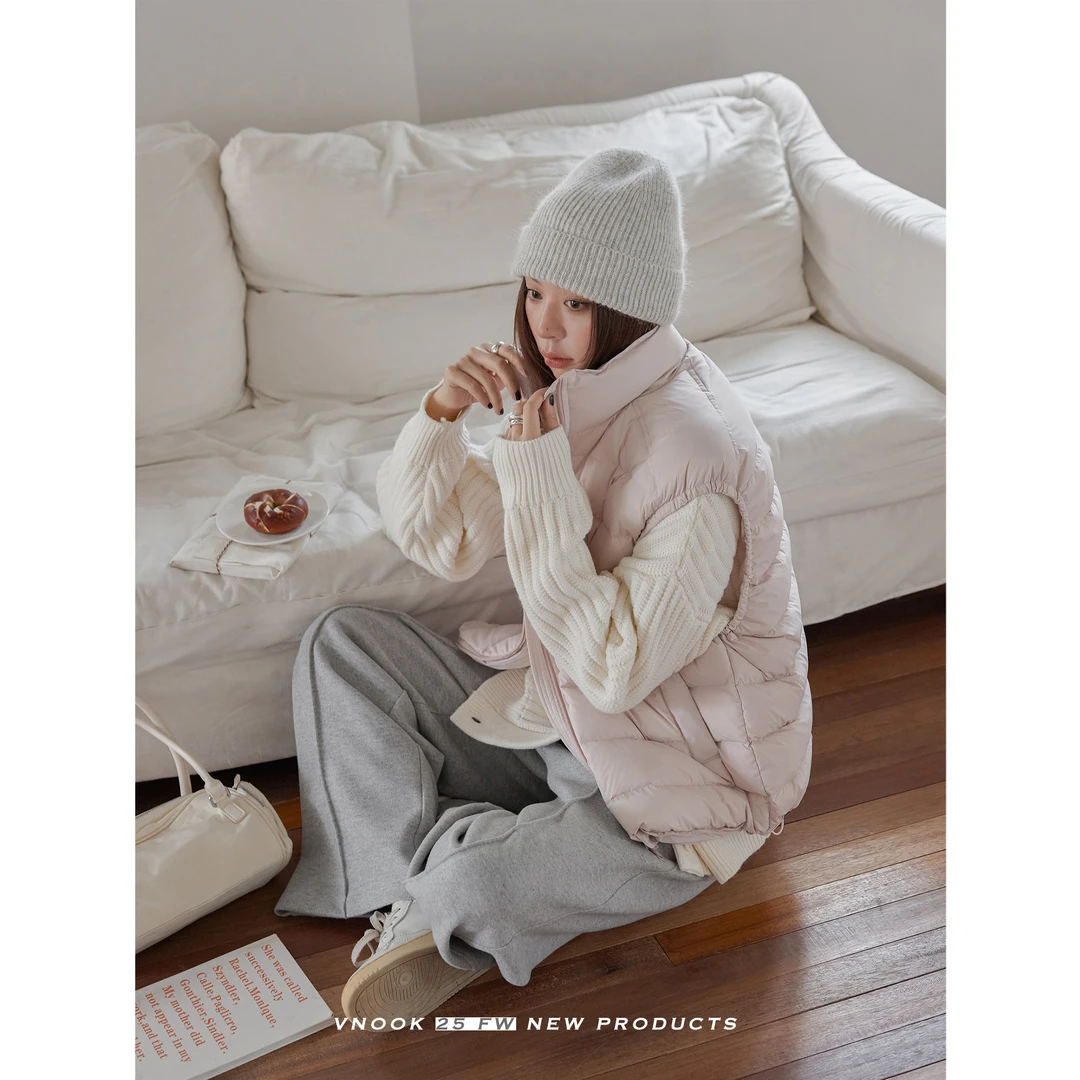 vnook  90白鸭绒立领排骨羽绒服女轻量舒适通勤保暖外套上衣马甲