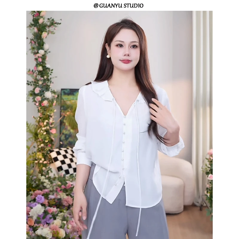 【白月光】春季荷叶领别致营造清甜浪漫氛围感衬衫上衣DM24920