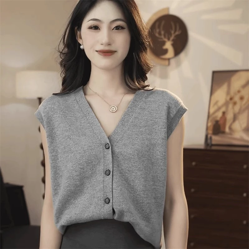 【商场同款】2025春秋新款慵懒随性无袖V领背心针织马甲开衫5499269