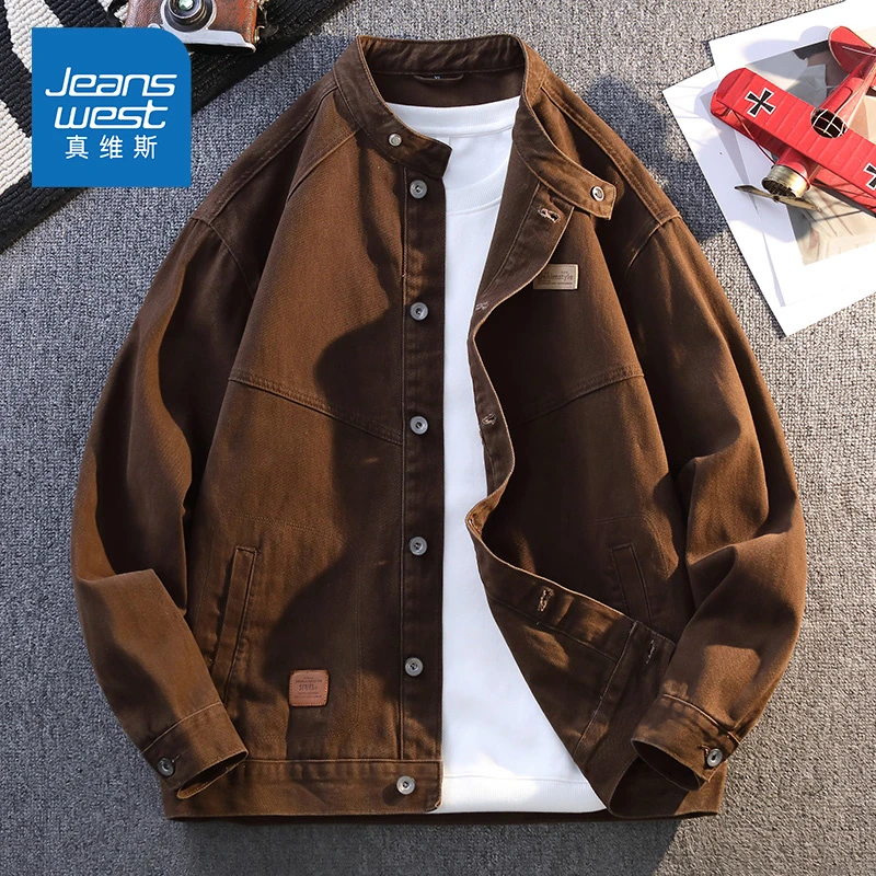 Jeanswest/真维斯春季慵懒风痞帅牛仔衬衫潮流宽松夹克工装男外套