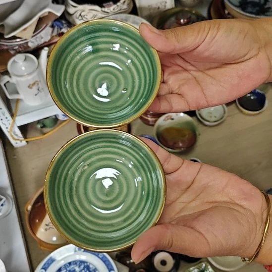 瓷片帝王绿茶盏,,