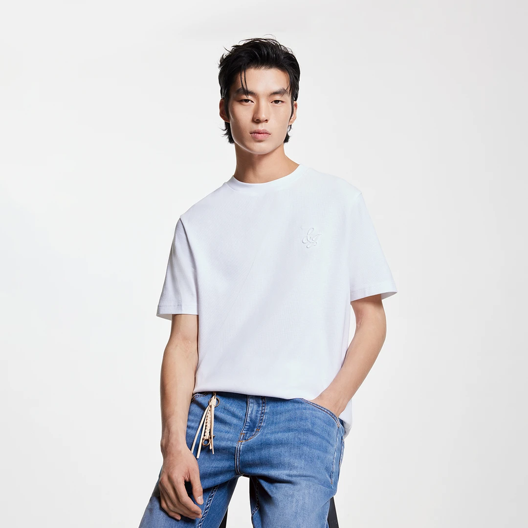 【凉感】杰克琼斯春季时尚出街直筒舒适透气华夫格短袖半袖T恤