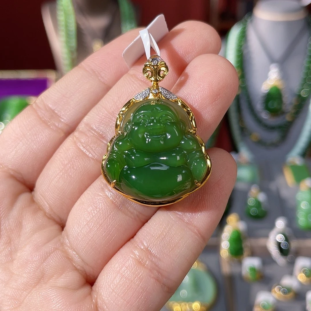 和田玉（碧玉）18K金镶嵌颈饰