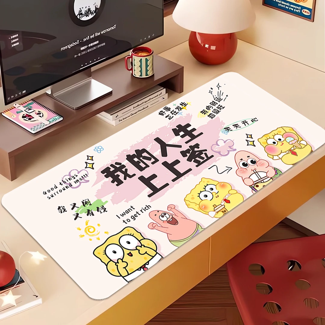 趣味文字鼠标垫超大海绵宝宝可爱学生宿舍垫电脑键盘垫办公室桌垫