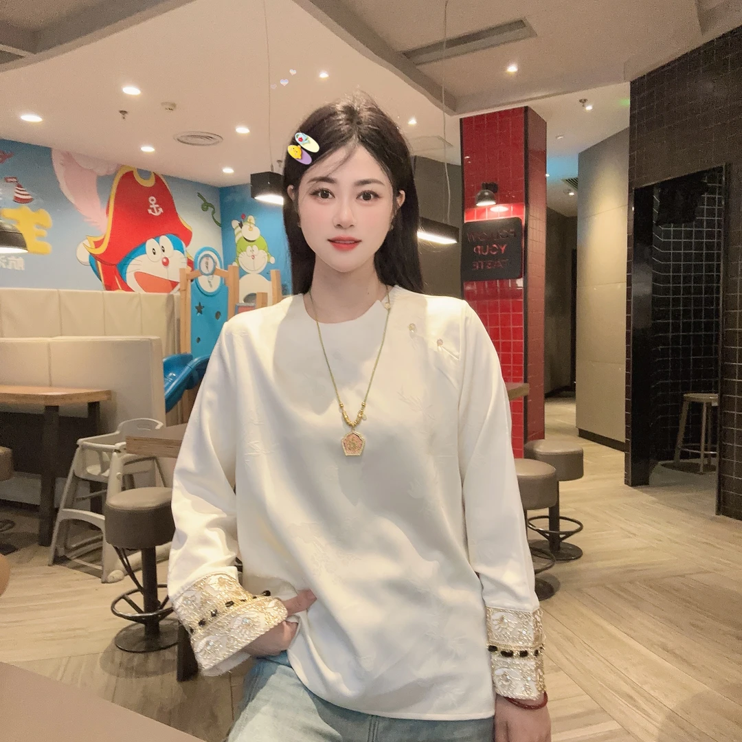 新中式名族风时尚织锦袖口时尚衬衫