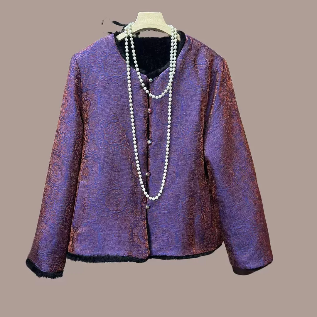 【如意紫】双面穿新中式国风浮光锦提花圆领外套国潮保暖