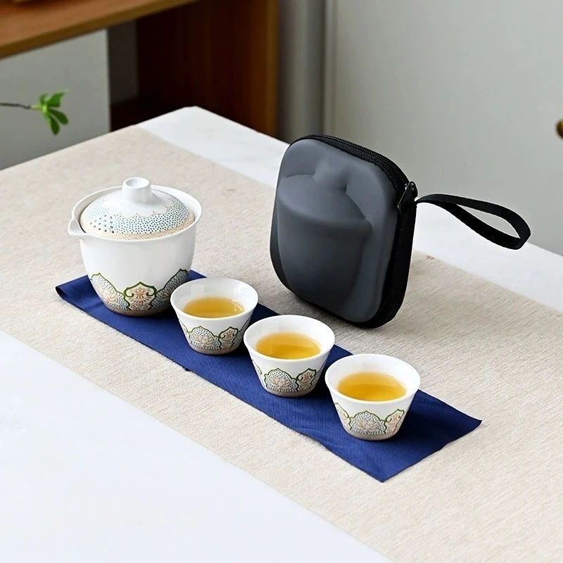 104旅行白瓷户外陶瓷茶杯旅行便携茶具茶具旅行套装