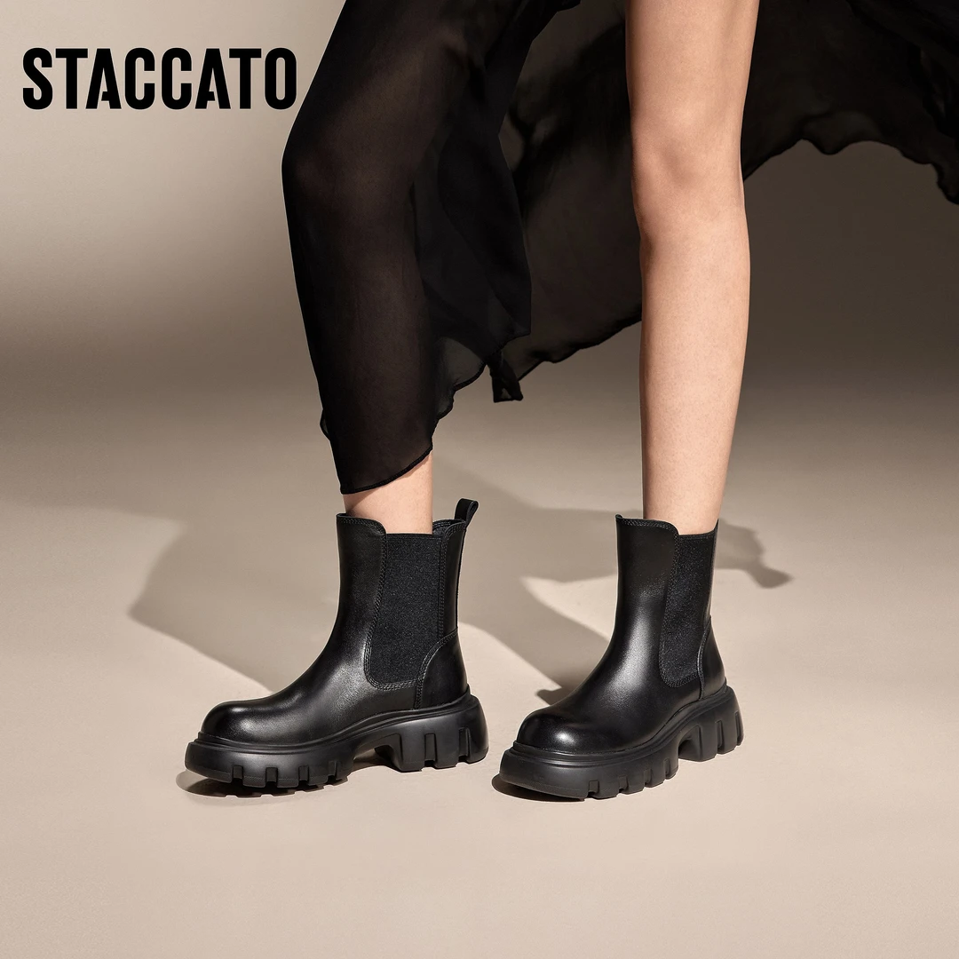 【加绒毛里】思加图超模穿搭冬季牙牙靴切尔西靴烟筒靴短靴H1353DD4