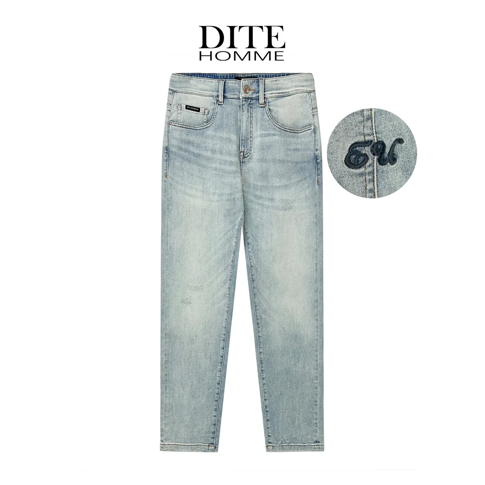 Dite迪特25男士春夏新款牛仔裤九分浅色系时尚简约休闲百搭轻薄