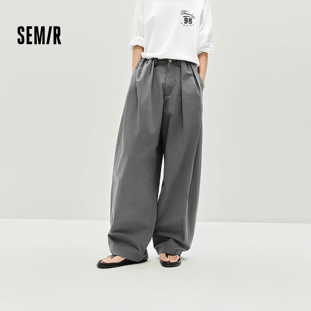森马休闲裤女设计感显瘦慵懒时尚秋季新款肌理宽松弧形长裤松弛感