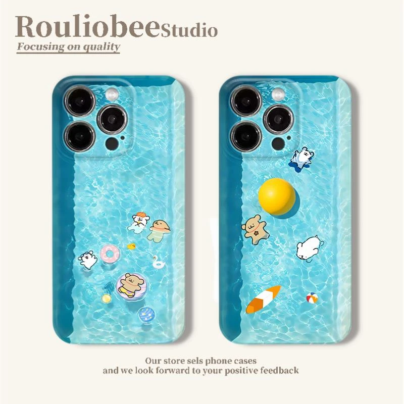 欧克里里泳池小狗适用苹果16菲林手机壳华为P70vivo小米15oppo套