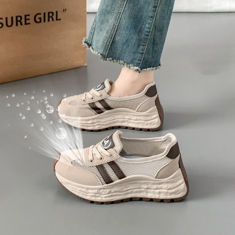 网面透气阿甘鞋女2025夏季厚底镂空浅口轻便休秋季女式增高板鞋