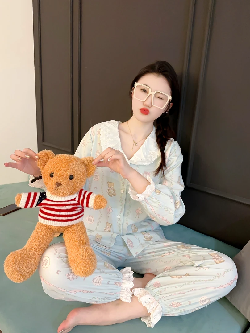 春夏新款睡衣大码宽松可爱甜美薄款女舒适大码女装家居服套装1011