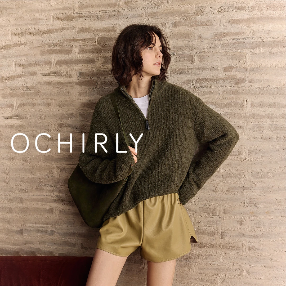 *OCHIRLY欧时力澳大利亚绵羊毛毛衣半开襟宽松秋新