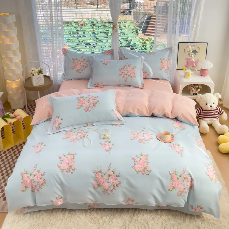 2025新款100%全棉吊边一字绣工艺款13070印花全棉四件套春夏薄款