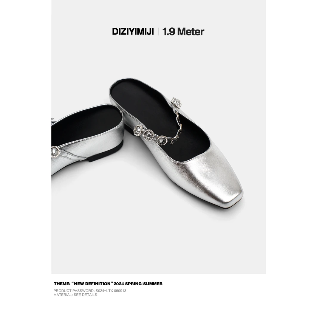 店主一米九 小女人~ 气质小尖头真皮包头拖鞋夏季新款粗跟穆勒鞋