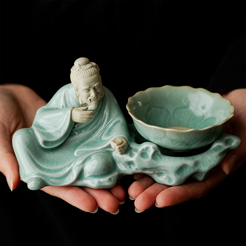 汝窑陶瓷茶漏高档茶圣茶宠摆件可养茶滤一体家用茶叶过滤茶道配件
