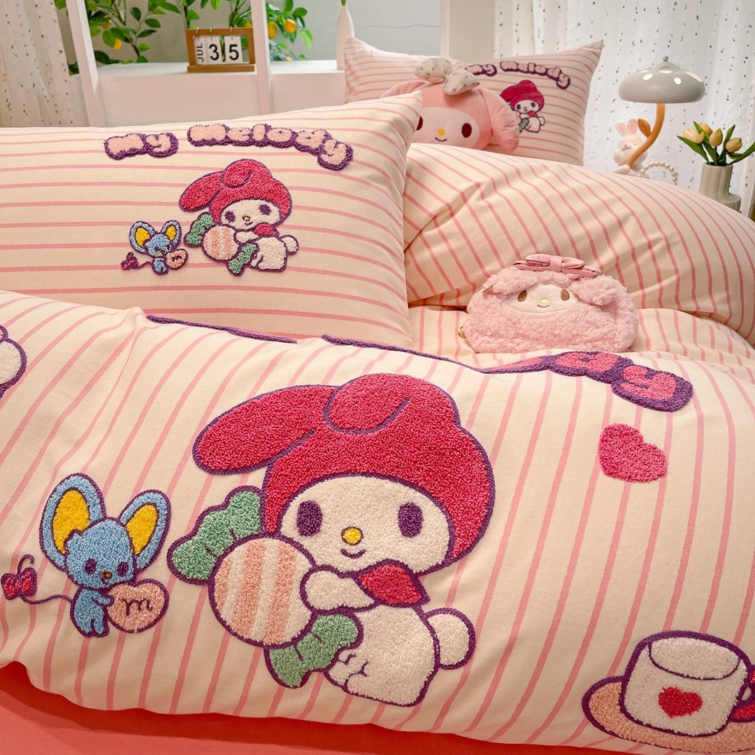 三丽鸥加厚磨毛纯棉床上四件套冬季全棉儿童床品床单三件套女被套