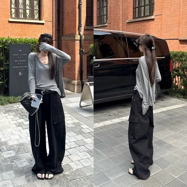 K4-2 黑色大阔腿工装裤