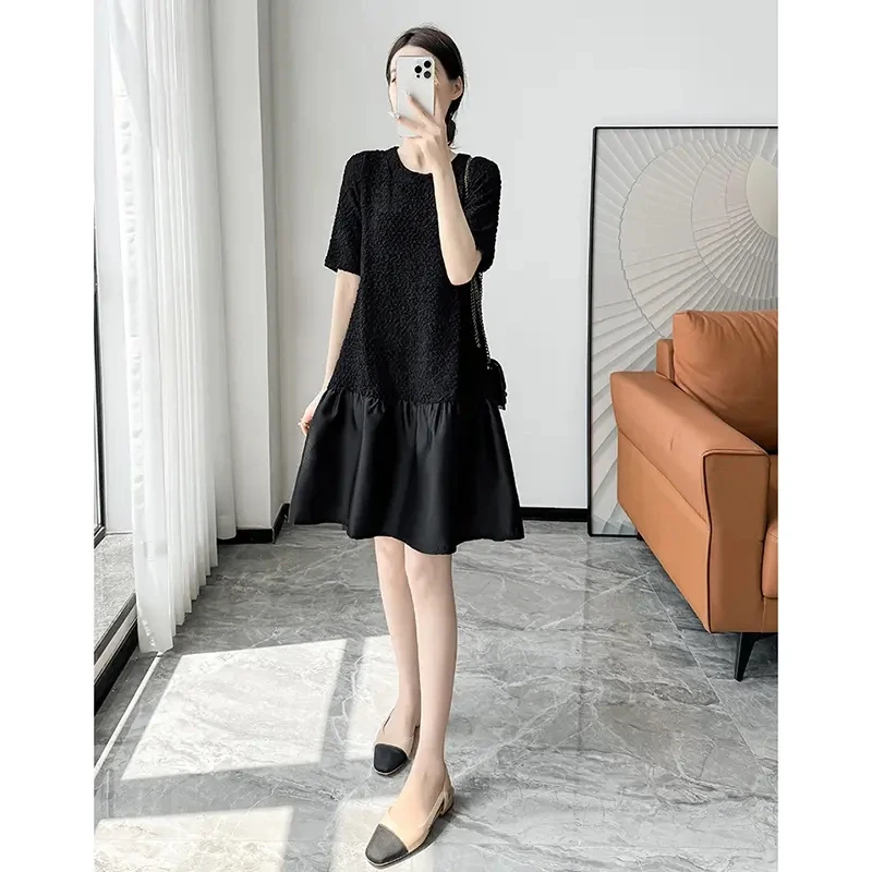 设计感小众赫本风黑色微胖MM大码连衣裙女2025夏季新款法式极简风