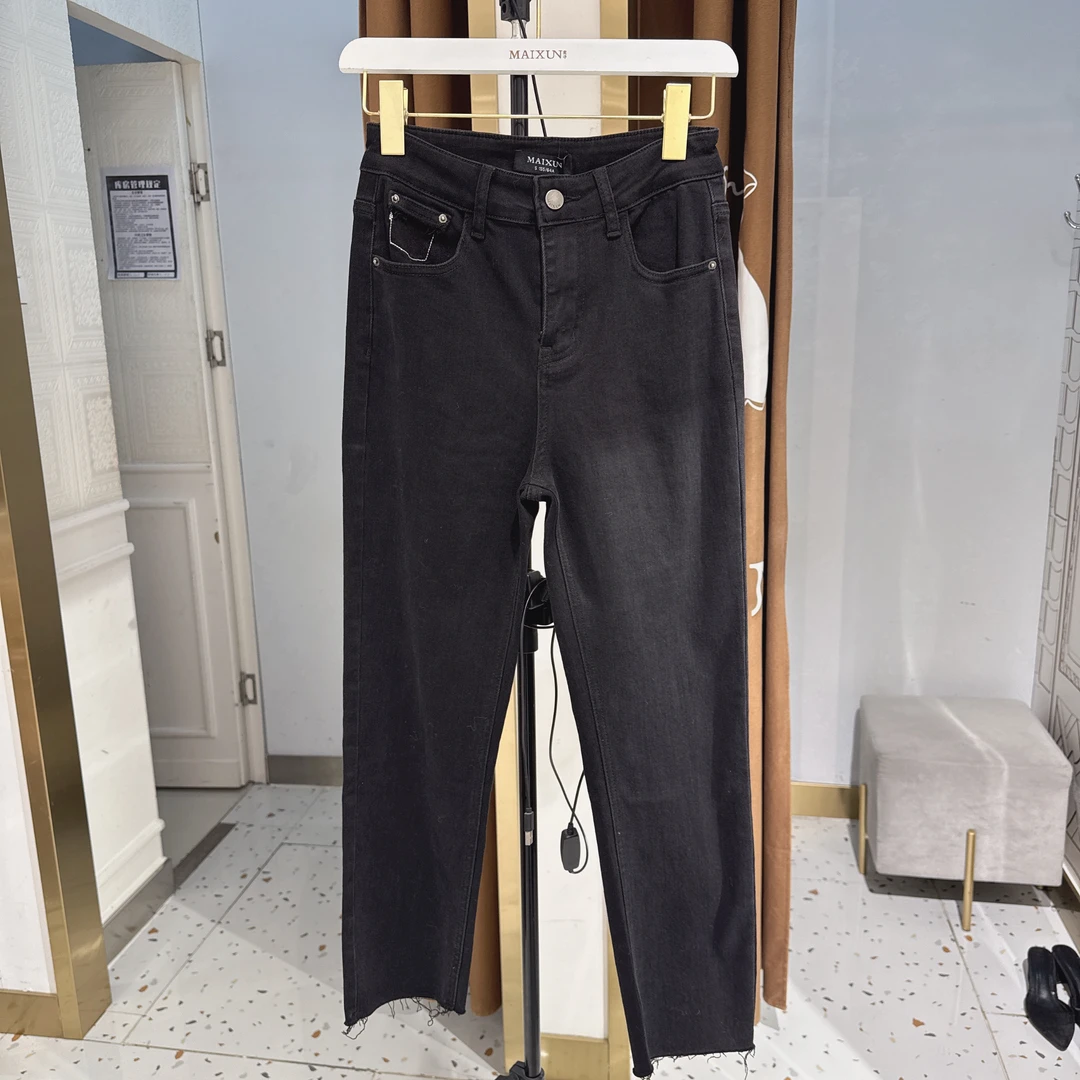 麦寻春秋季kcNHQ045时尚九分炭黑烟管牛仔裤