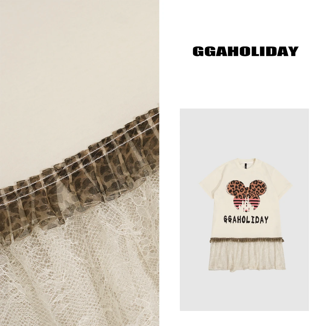 GGAHOLIDAY夏季复古宽松时尚休闲百搭蕾丝拼接短袖连衣裙-152466