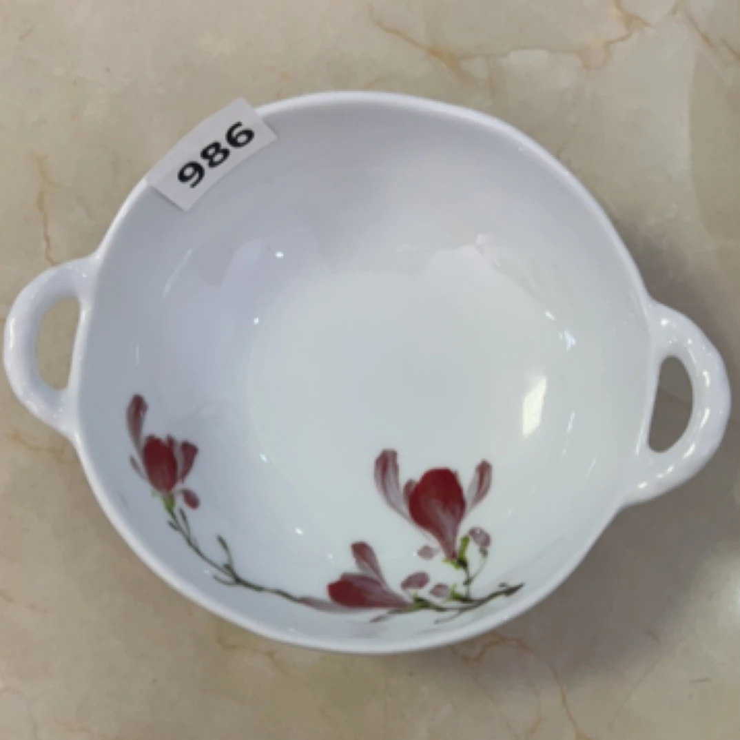 国韵瓷坊-玉兰花大碗手捏双耳锅986陶瓷双耳碗瓷碗大汤碗