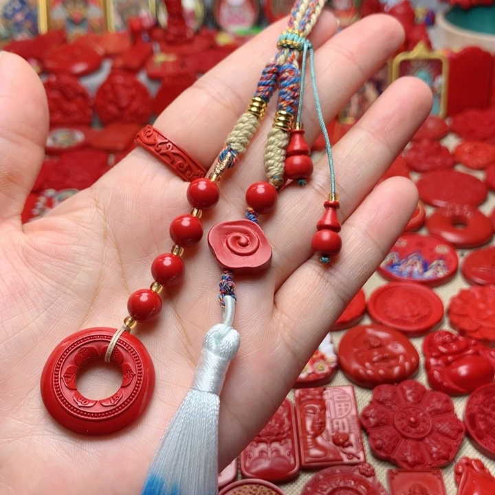 天然辰砂工艺品朱砂包包挂