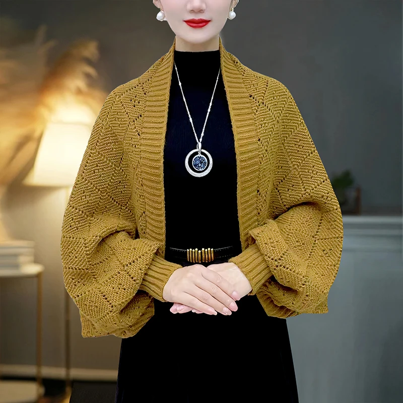 秋冬季新款澳绒混纺针织毛线百搭多功能保暖披肩围巾两用外搭开衫