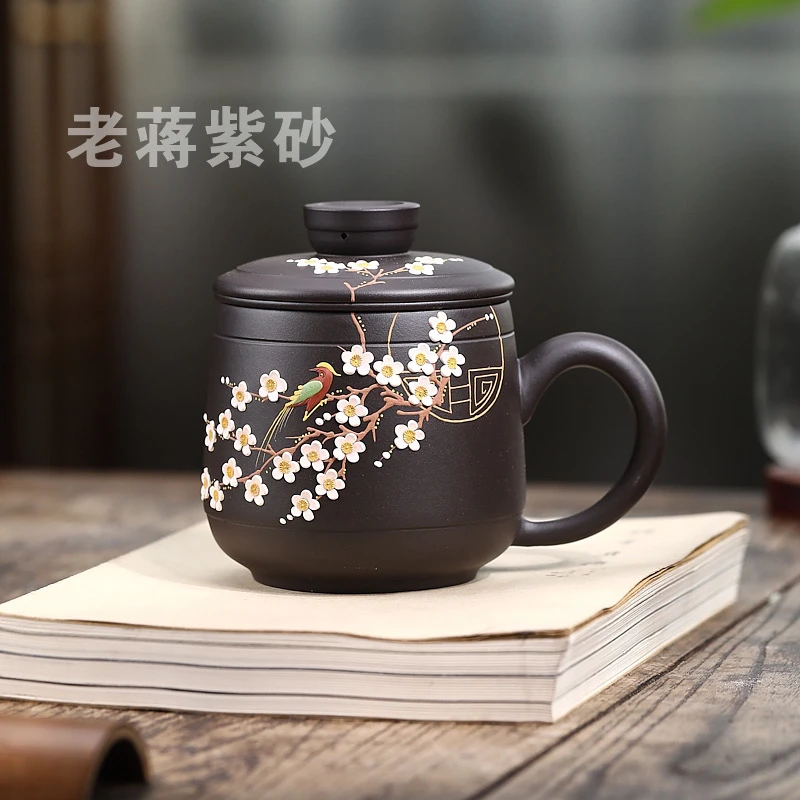 宜兴紫砂喜上眉梢 三件套盖杯 全手工双色高档
