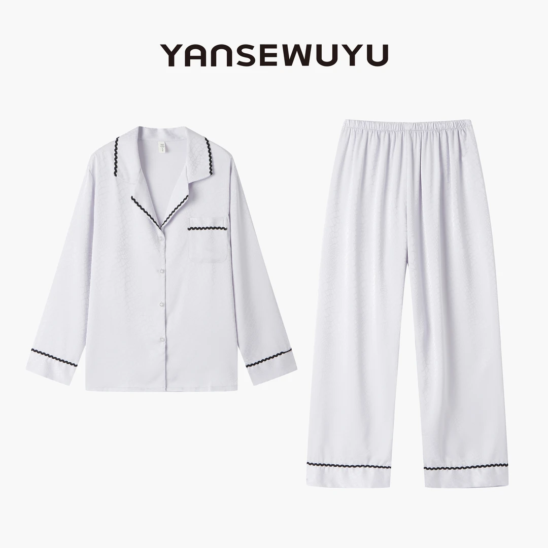 妍色物语【柔格优居】春秋长袖可爱家居服套装丝织睡衣女套装四季款